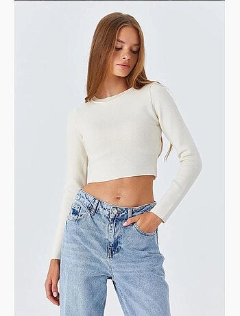Basic cropped gebreide top met lange mouwen mixray