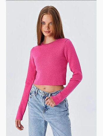 Basic cropped gebreide top met lange mouwen mixray
