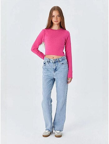 Basic cropped gebreide top met lange mouwen mixray