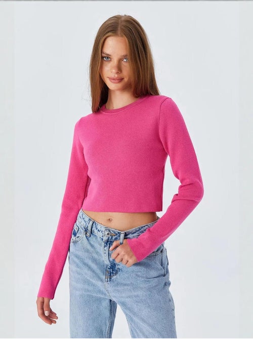Basic cropped gebreide top met lange mouwen mixray - Kiabi Basic cropped gebreide top met lange mouwen mixray - Kiabi
