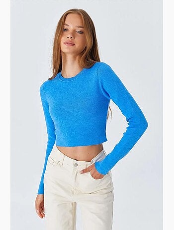 Basic cropped gebreide top met lange mouwen mixray