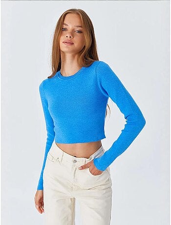 Basic cropped gebreide top met lange mouwen mixray