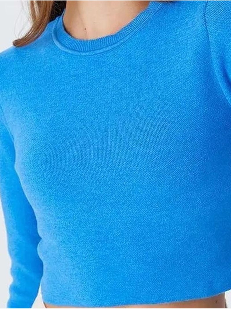Basic cropped gebreide top met lange mouwen mixray Lichtblauw - Kiabi
