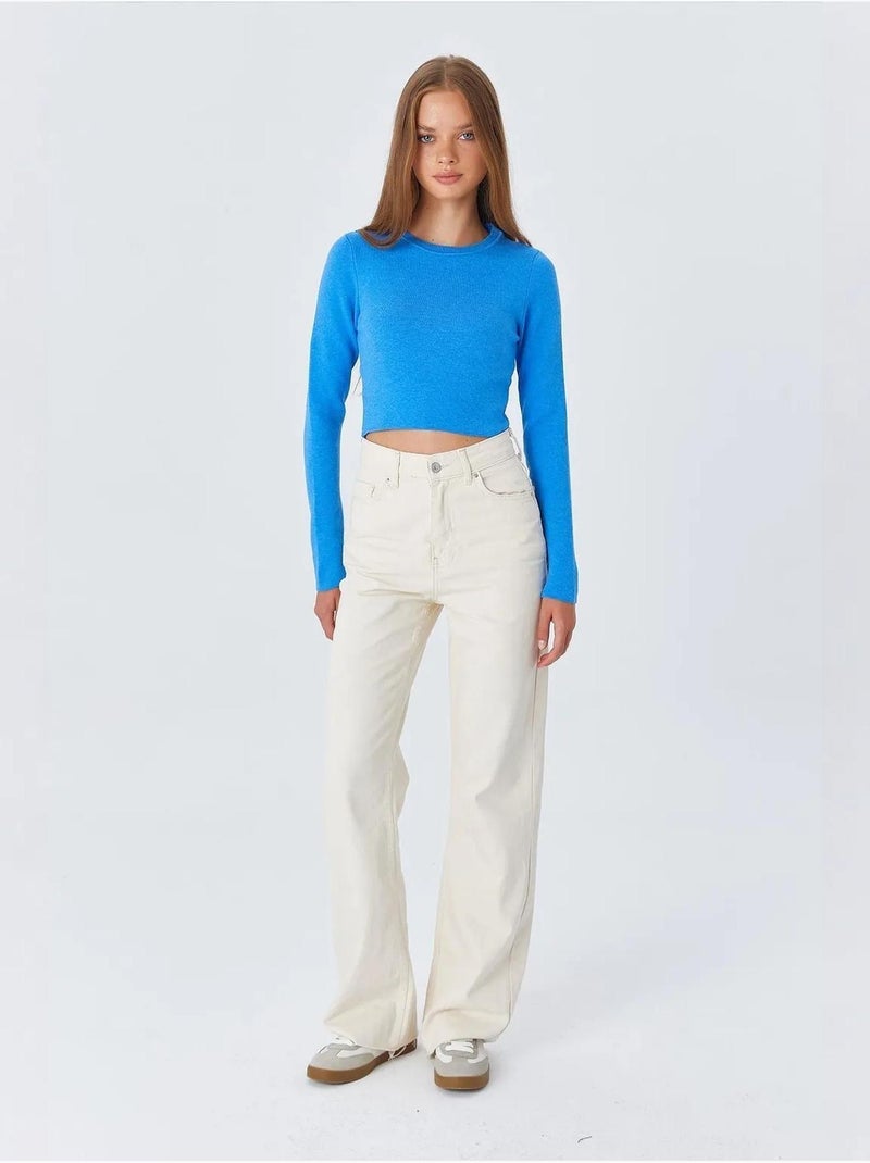 Basic cropped gebreide top met lange mouwen mixray Lichtblauw - Kiabi