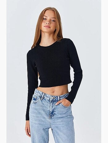Basic cropped gebreide top met lange mouwen mixray