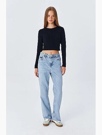Basic cropped gebreide top met lange mouwen mixray