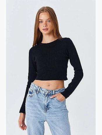 Basic cropped gebreide top met lange mouwen mixray