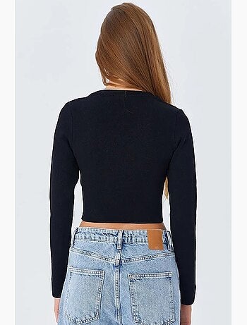 Basic cropped gebreide top met lange mouwen mixray