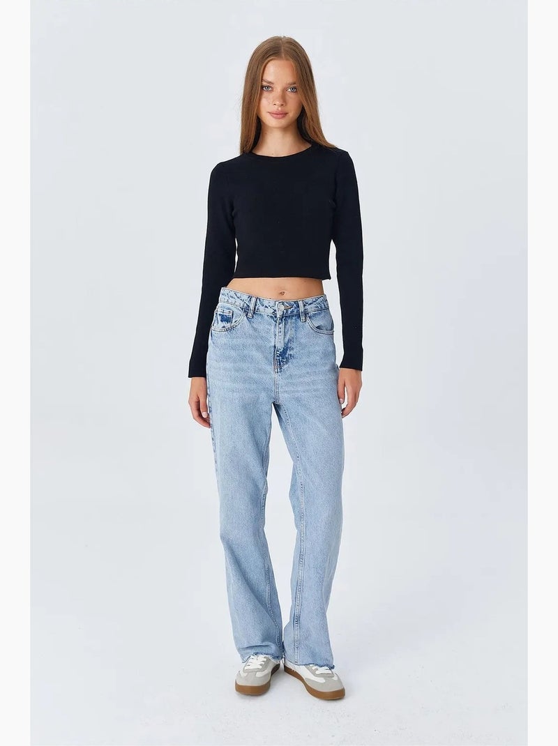 Basic cropped gebreide top met lange mouwen mixray Zwart - Kiabi