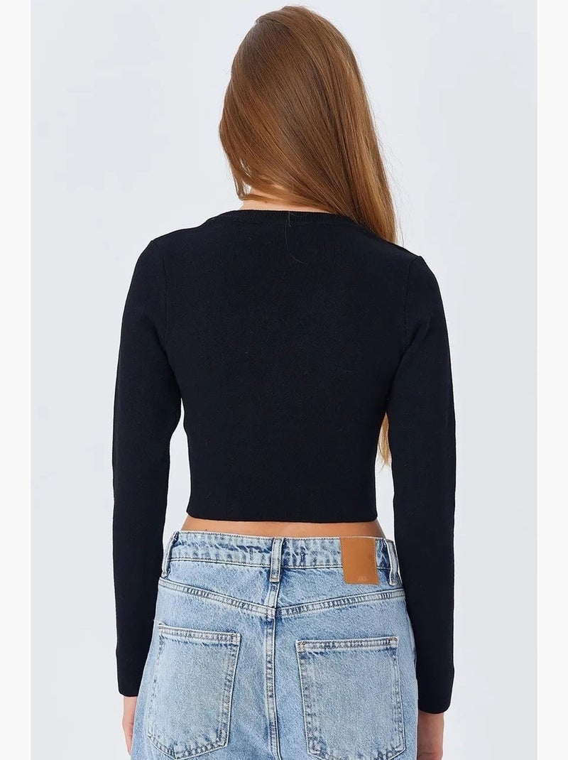 Basic cropped gebreide top met lange mouwen mixray Zwart - Kiabi