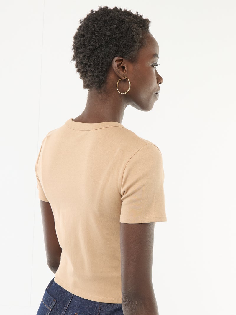 Basic cropped T-shirt Biege - Kiabi