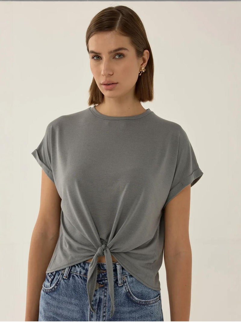 Basic cropped t-shirt met ronde hals hiccup Grijs - Kiabi