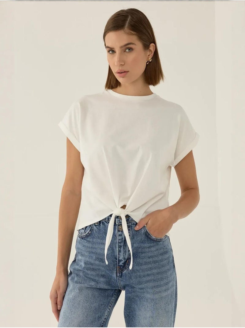 Basic cropped t-shirt met ronde hals hiccup Wit - Kiabi
