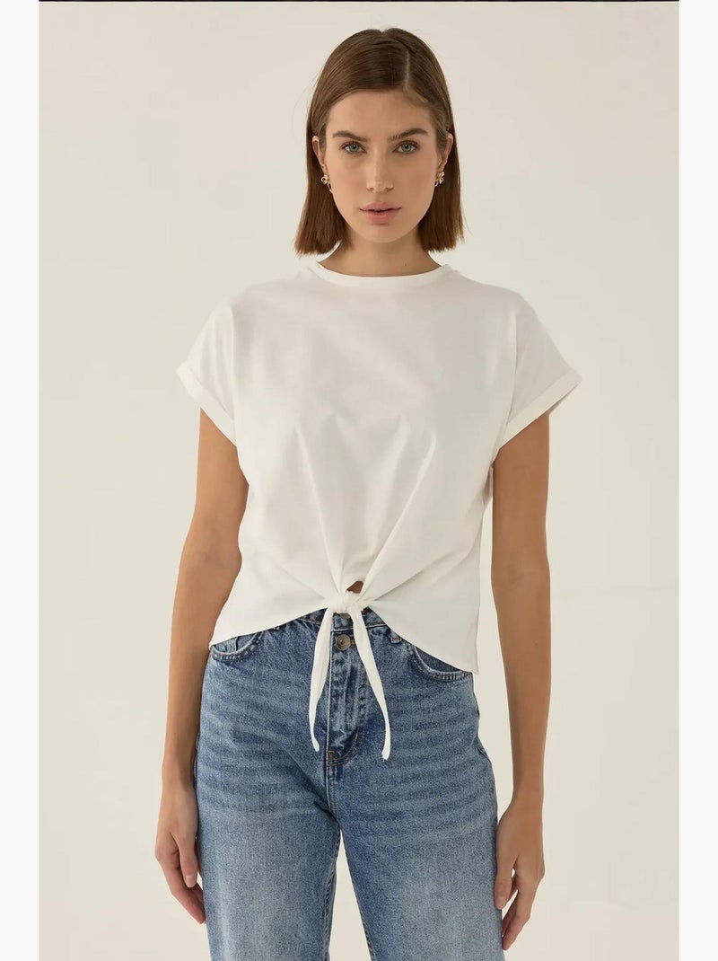 Basic cropped t-shirt met ronde hals hiccup Wit - Kiabi