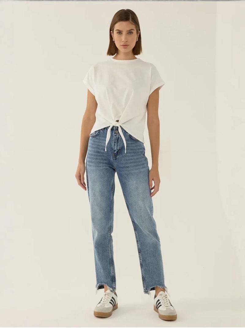 Basic cropped t-shirt met ronde hals hiccup Wit - Kiabi