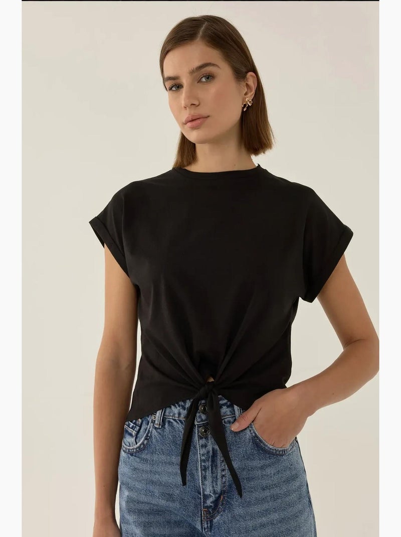 Basic cropped t-shirt met ronde hals hiccup Zwart - Kiabi