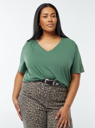Basic, effen T-shirt met V-hals
