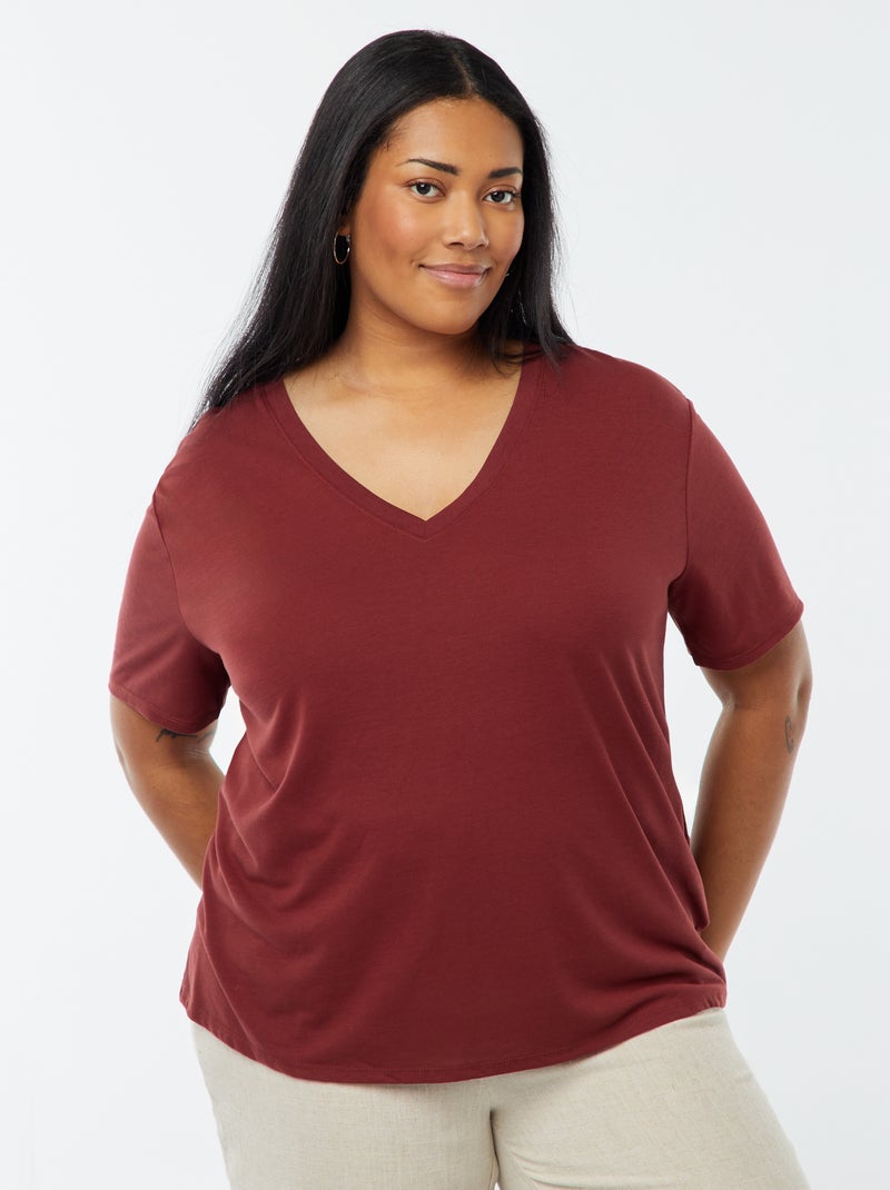 Basic, effen T-shirt met V-hals Rood - Kiabi