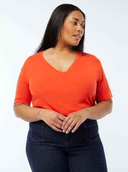 Basic, effen T-shirt met V-hals - Kiabi