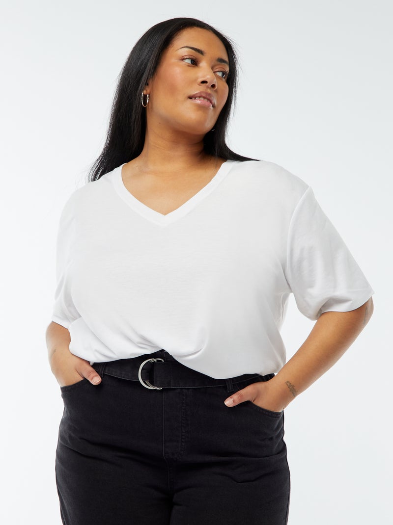 Basic, effen T-shirt met V-hals Wit - Kiabi