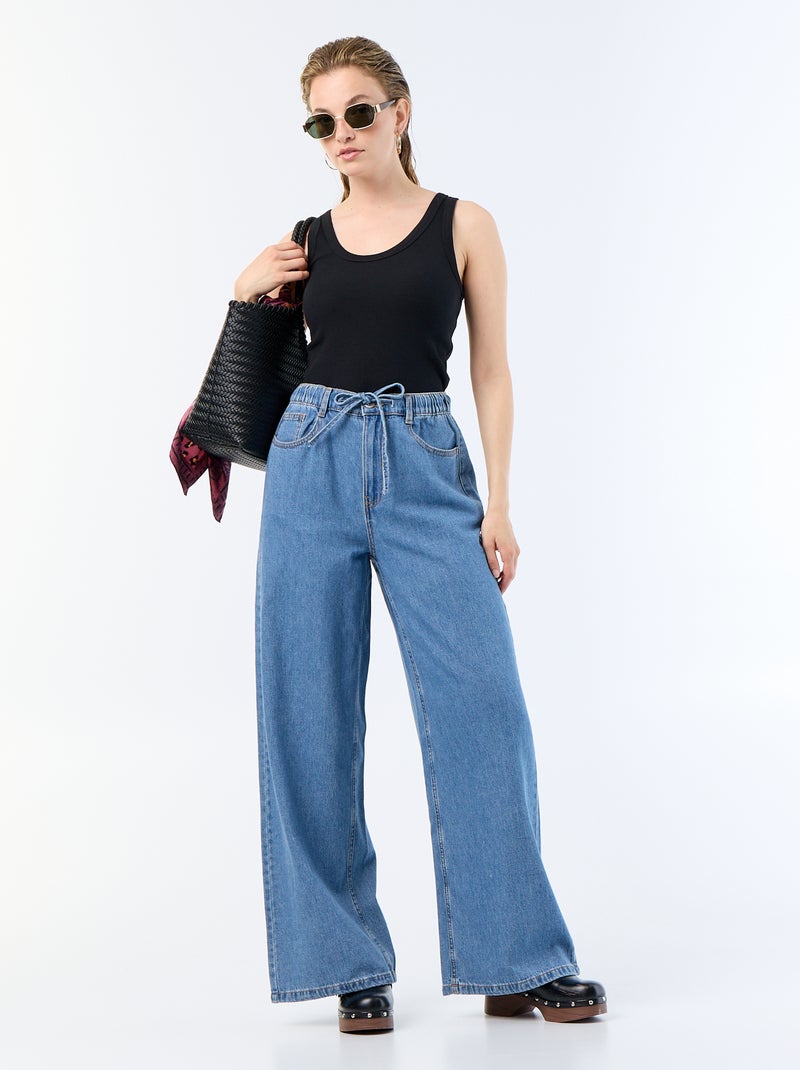 Basic geribbelde top Zwart - Kiabi