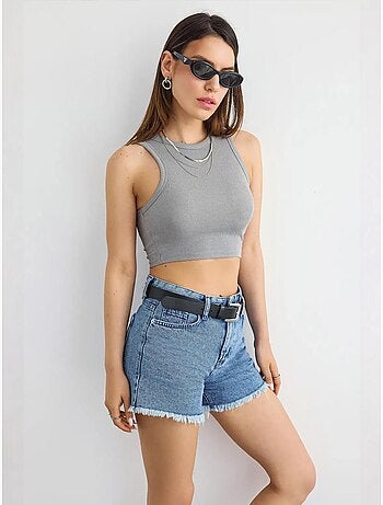 Basic geweven tanktop met ronde hals hiccup