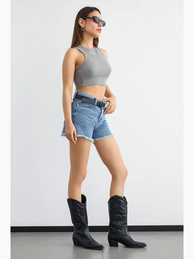 Basic geweven tanktop met ronde hals hiccup Grijs - Kiabi
