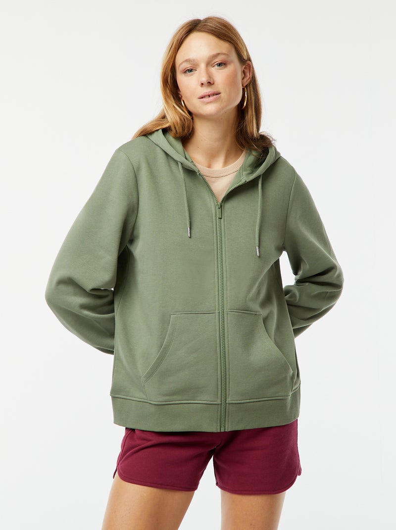 Basic hoodie met rits Groen - Kiabi
