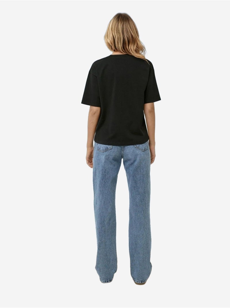Basic katoenen t-shirt met ronde hals hiccup Zwart - Kiabi
