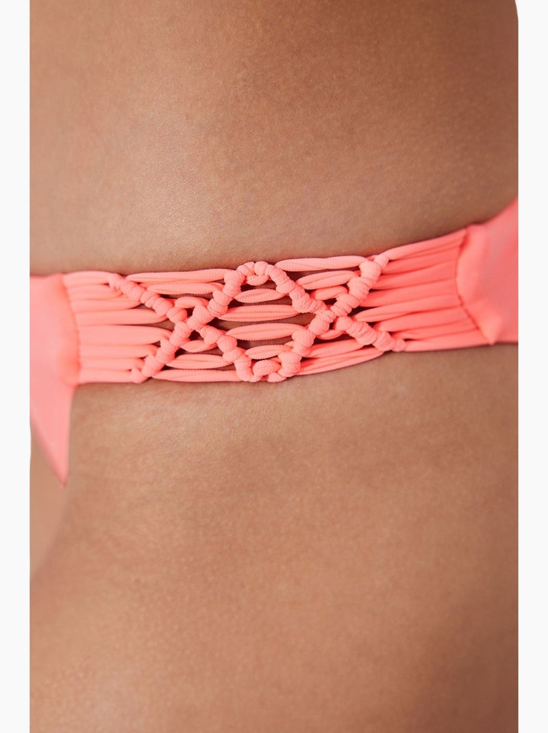 Basic macrame bikinibroekje penti Fluorroze/Solinotes - Kiabi