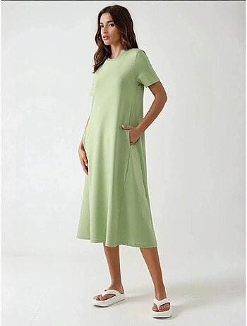 Basic midi-jurk met ronde hals en korte mouwen, hiccup