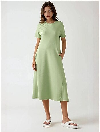 Basic midi-jurk met ronde hals en korte mouwen, hiccup