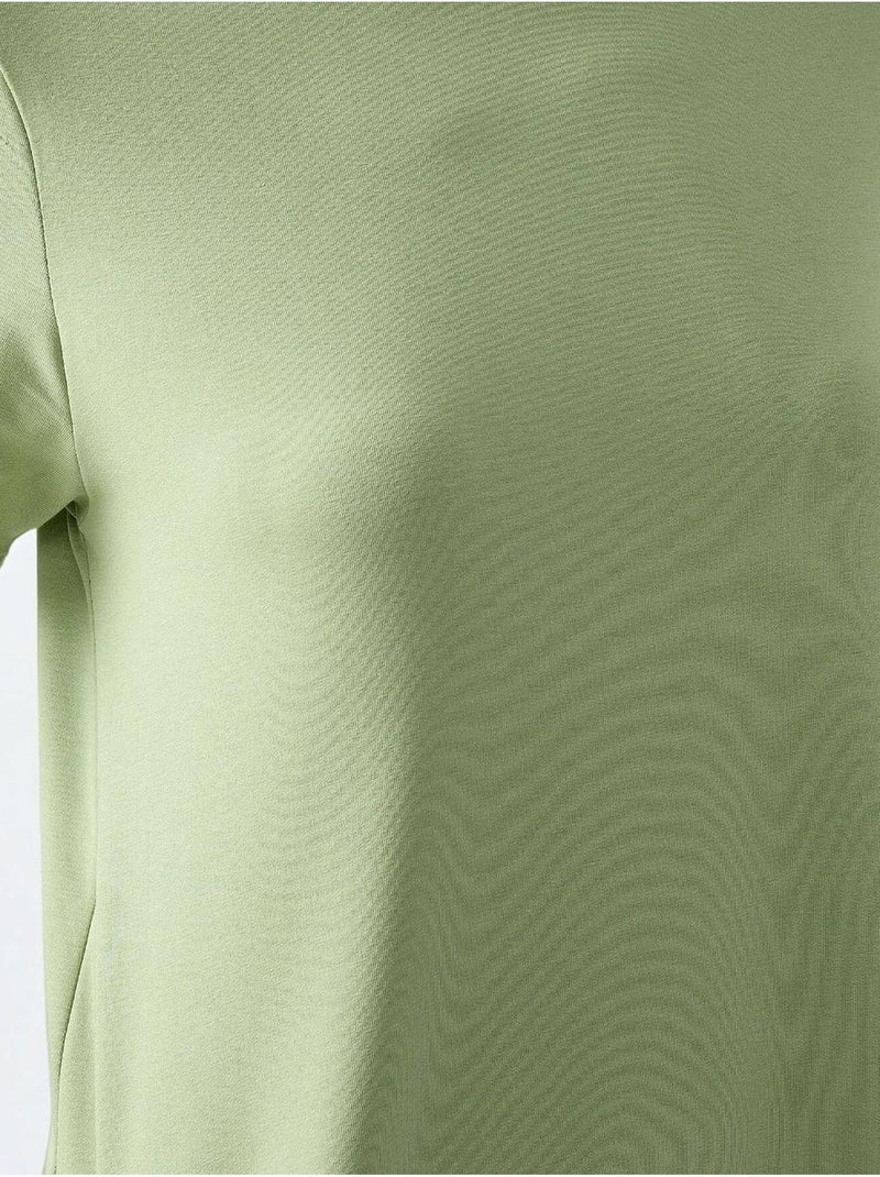 Basic midi-jurk met ronde hals en korte mouwen, hiccup Pastelgroen - Kiabi