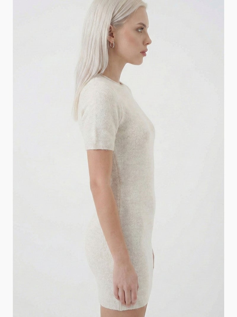 Basic mini gebreide jurk bdart Crème - Kiabi
