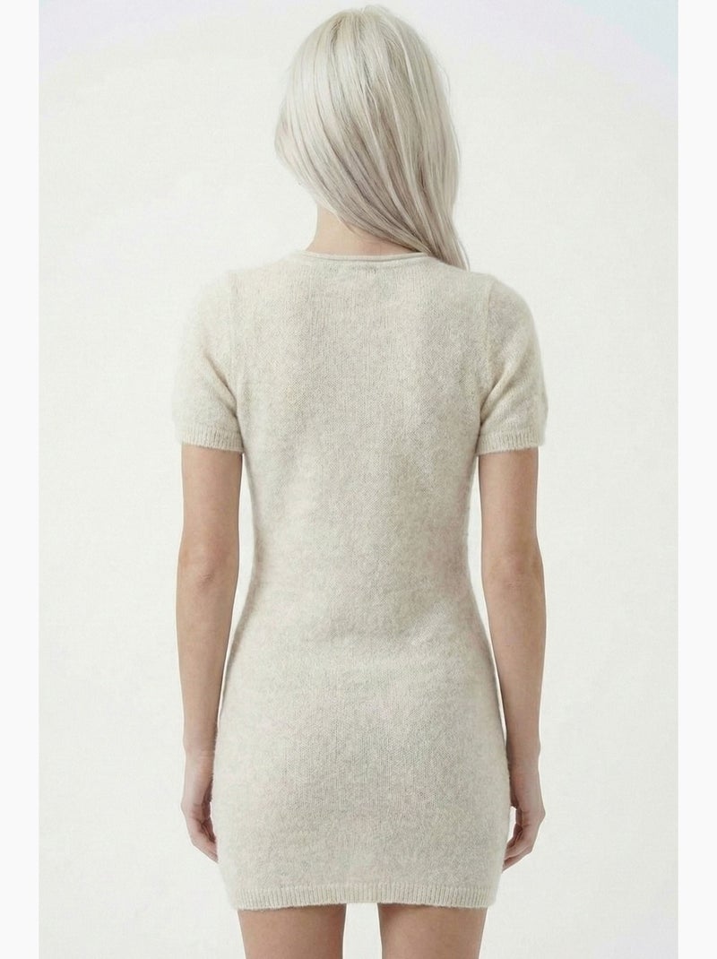 Basic mini gebreide jurk bdart Crème - Kiabi