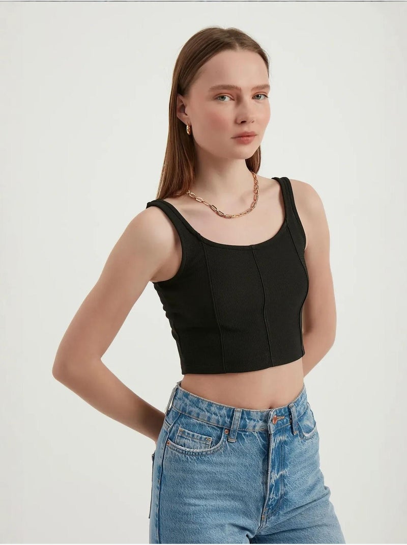 Basic mouwloze crop top met ronde hals hiccup Zwart - Kiabi