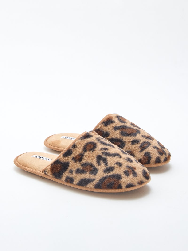 Basic pantoffels van imitatiebont Bruin - Kiabi