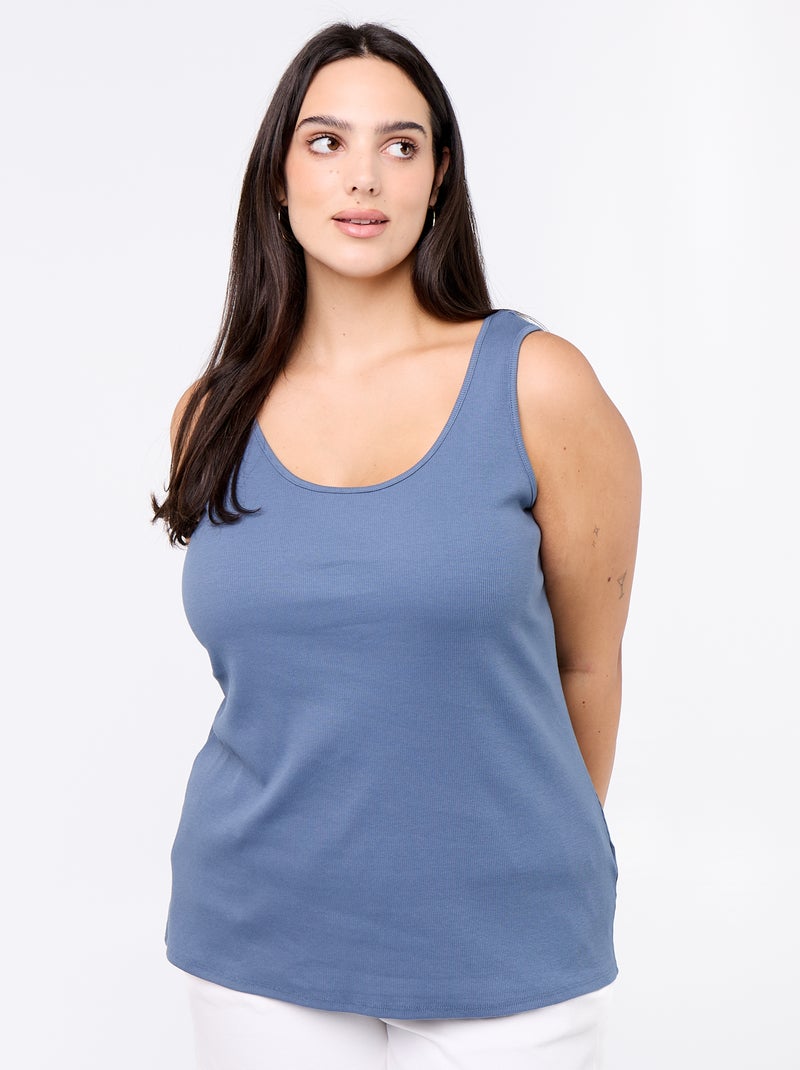Basic ribgebreide top Blauw - Kiabi