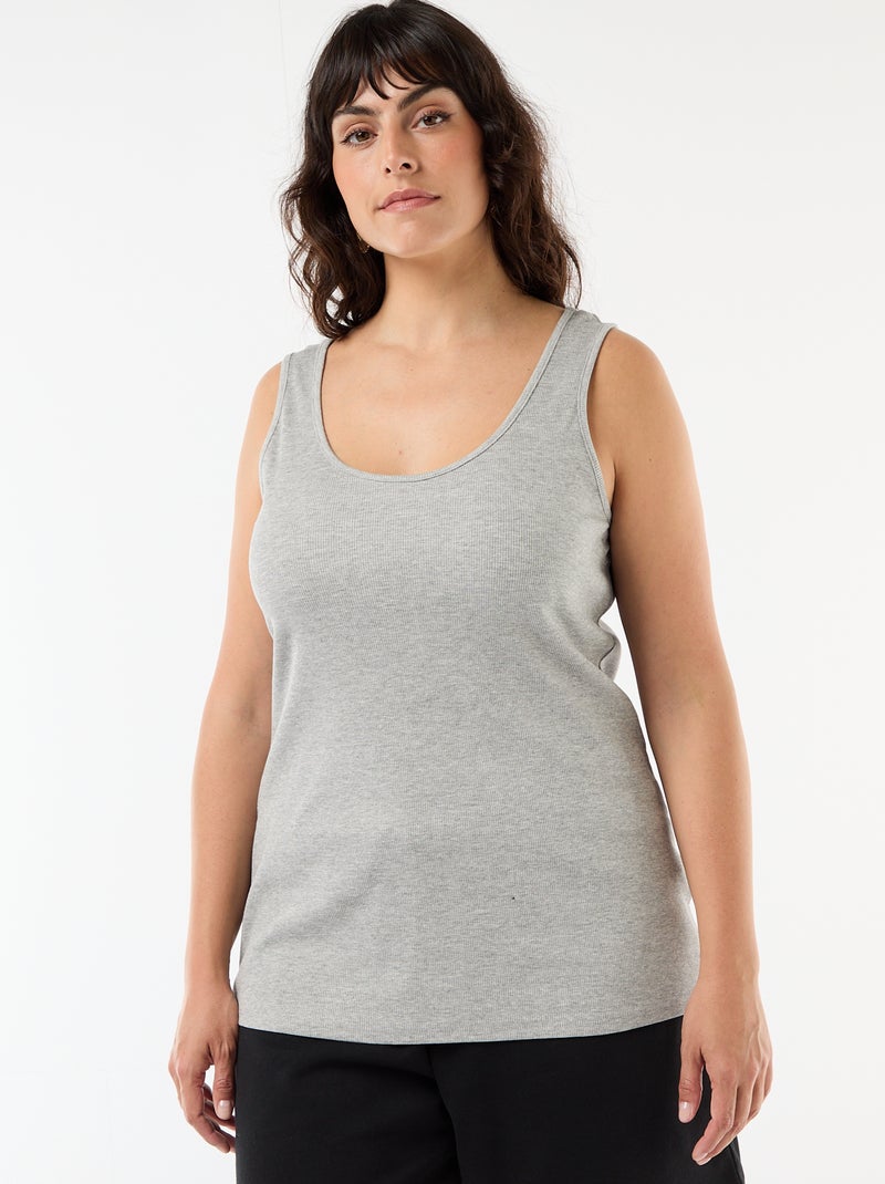 Basic ribgebreide top Grijs - Kiabi