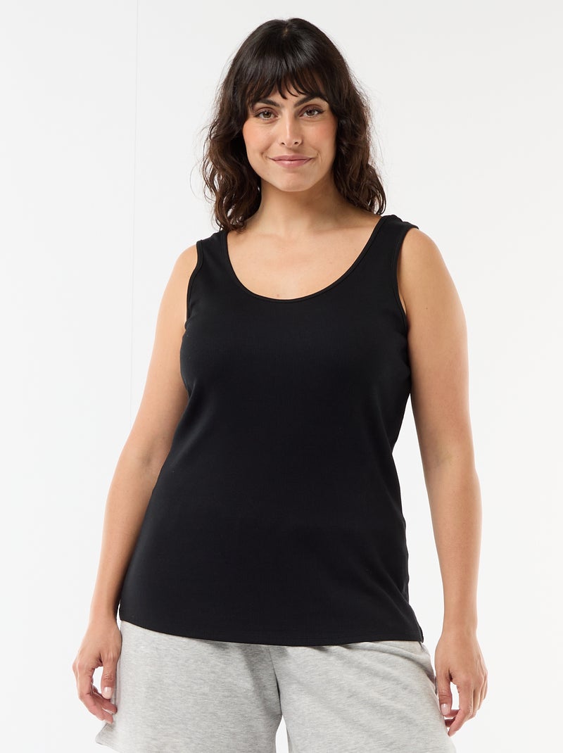 Basic ribgebreide top Zwart - Kiabi