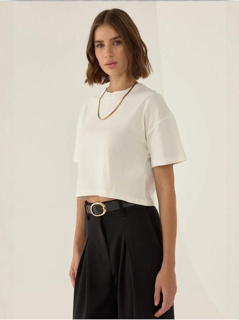 Basic ronde hals crop t-shirt hiccup Wit - Kiabi