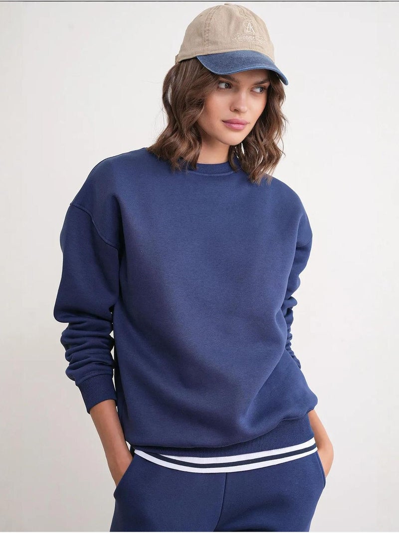 Basic sweatshirt- en jogger tweedelige set mixray Marineblauw - Kiabi
