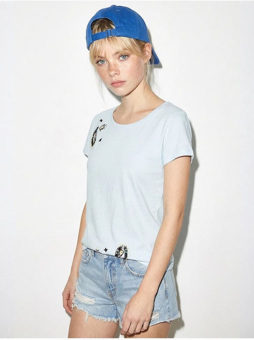 Basic t-shirt met geborduurde u-kraag lucci - Kiabi