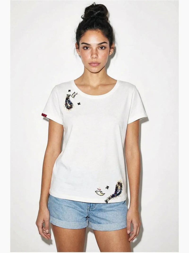 Basic t-shirt met geborduurde u-kraag lucci Wit - Kiabi