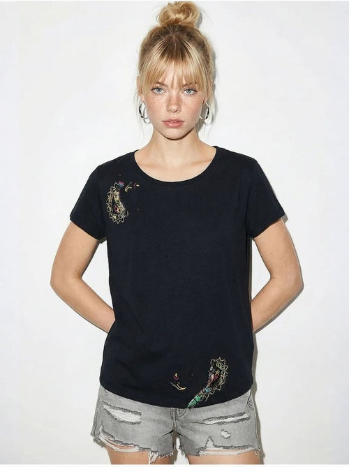 Basic t-shirt met geborduurde u-kraag lucci - Kiabi