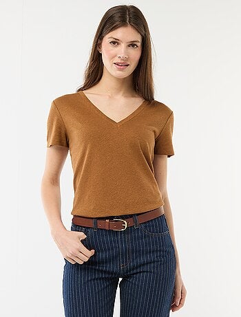Basic T-shirt met korte mouwen en V-hals