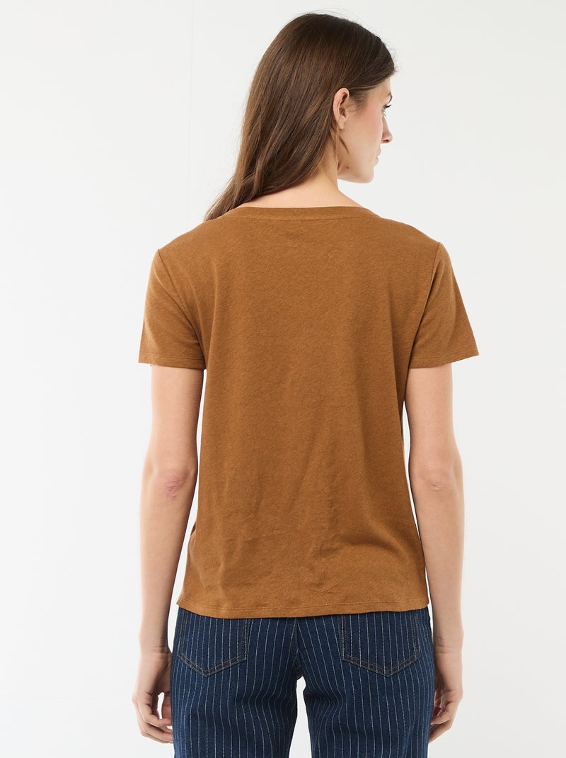 Basic T-shirt met korte mouwen en V-hals Bruin - Kiabi