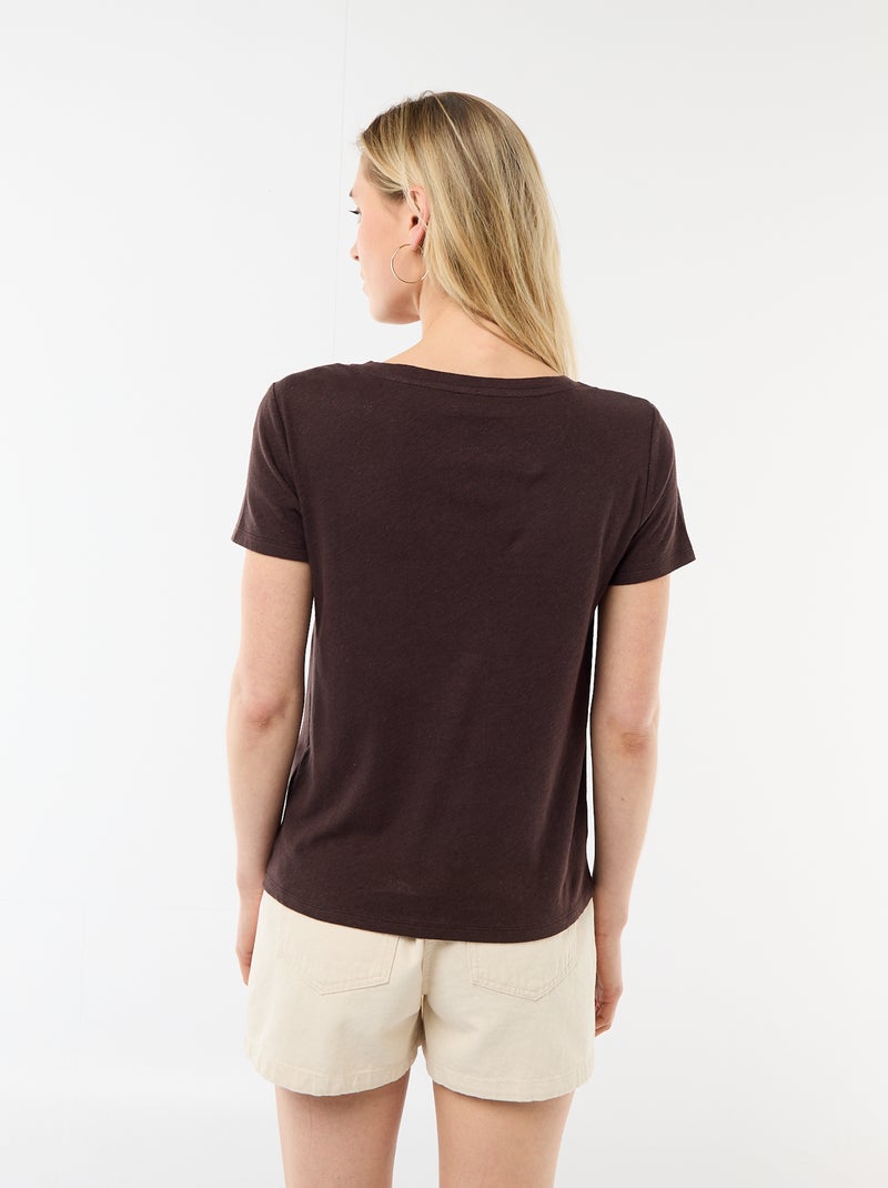 Basic T-shirt met korte mouwen en V-hals Bruin - Kiabi
