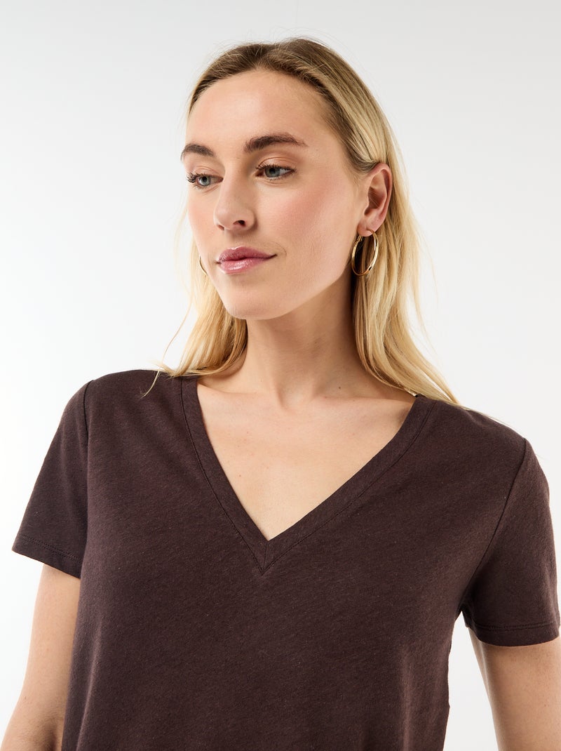 Basic T-shirt met korte mouwen en V-hals Bruin - Kiabi