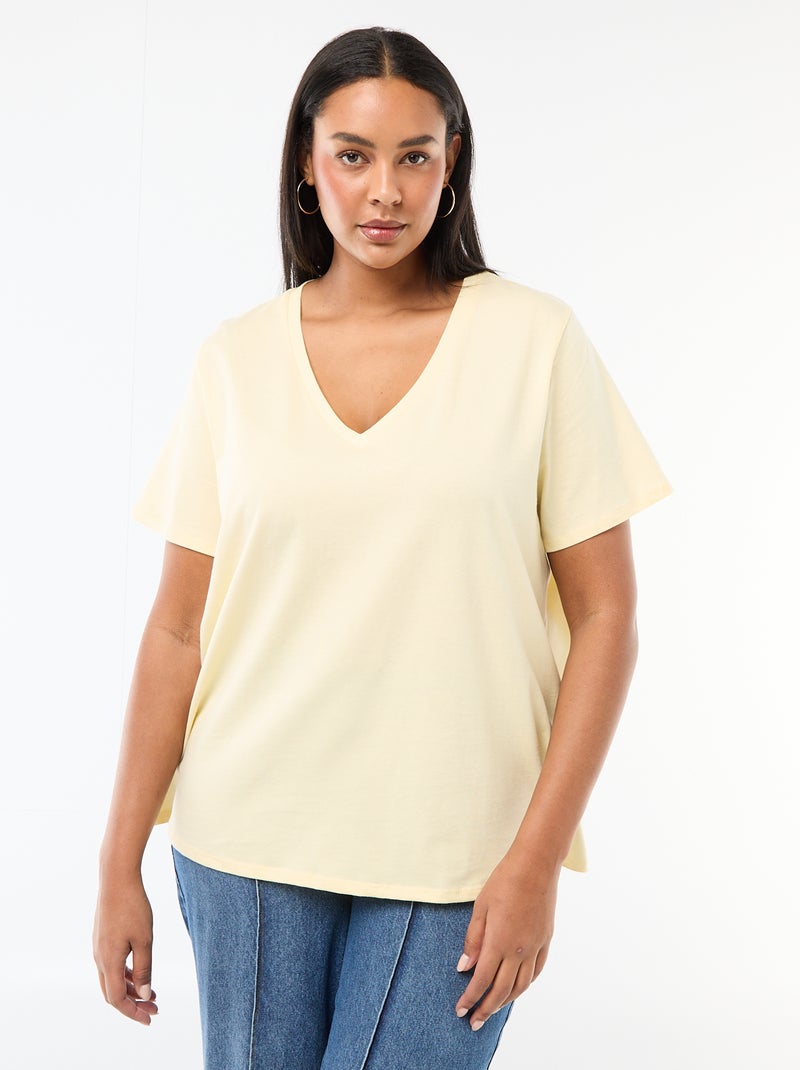 Basic T-shirt met korte mouwen en V-hals Geel - Kiabi